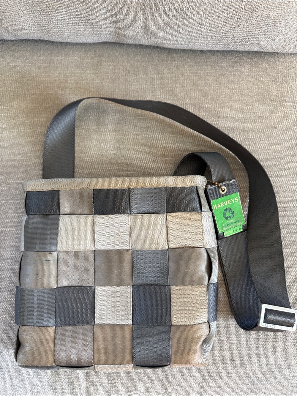 Harveys Woven Seatbelt Messenger Bag in Gray and Black
